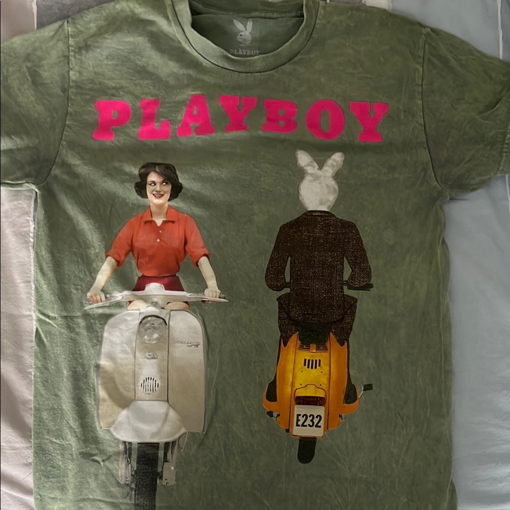 PLAYBOY Olive T-Shirt with Pink Logo